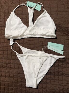 San Lorenzo White Perforated Triangle Bikini Set